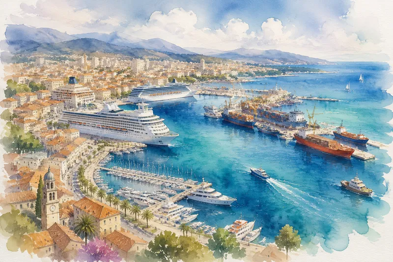 Barcelonan sataman yleisnäkymä mereltä käsin