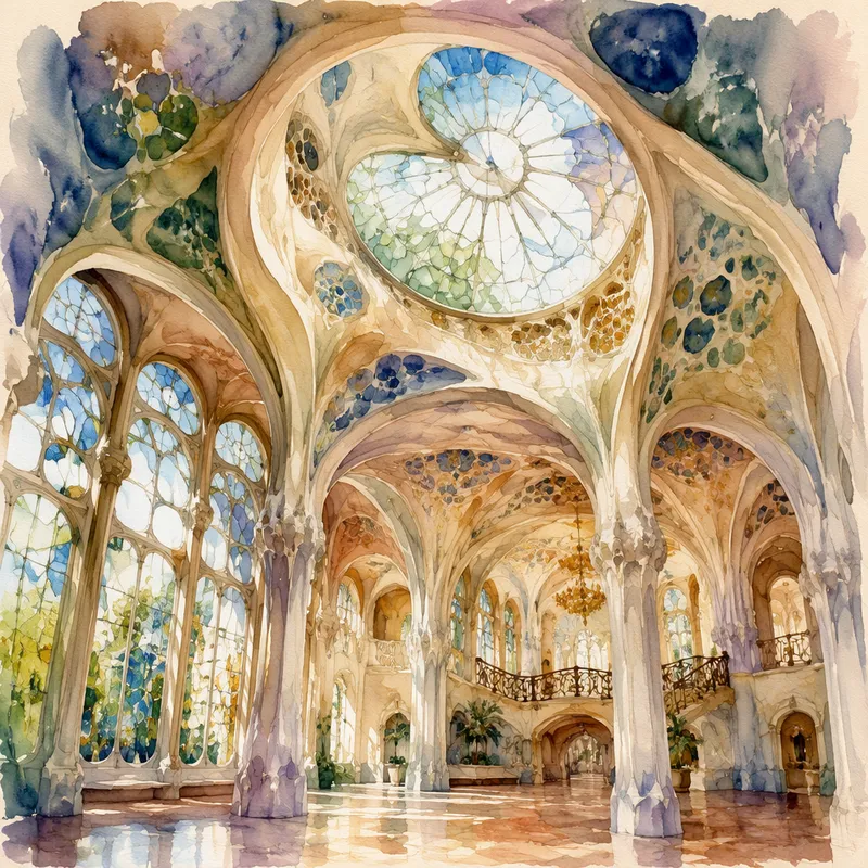 Casa Batllón sisätilojen orgaanisia muotoja ja valoa