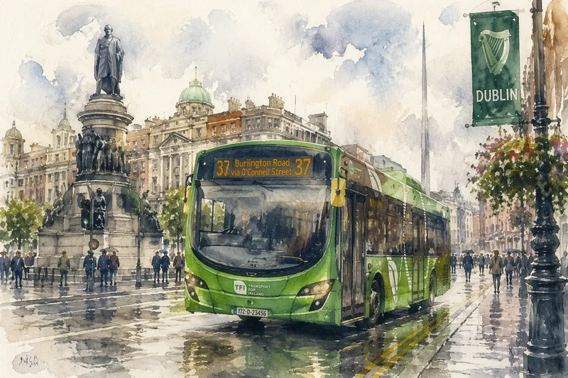 Julkinen bussi ajamassa Dublinin keskustassa