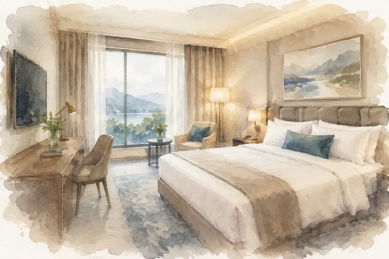Siisti hotellihuone sänkyineen
