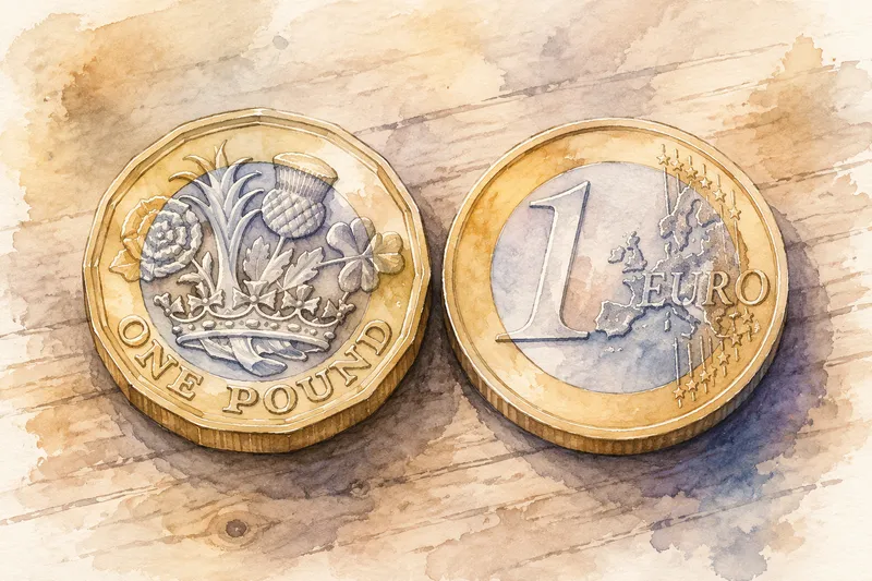 Punnan ja euron kolikoita vierekkäin