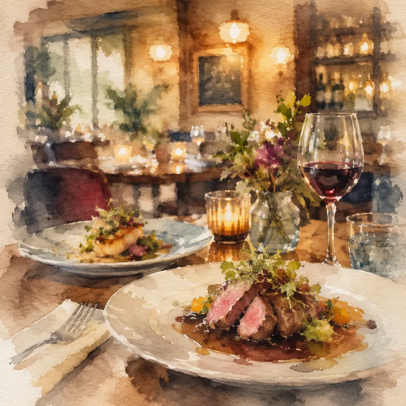 Lämminhenkinen ravintola-ateria katettuna