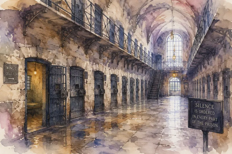Historiallisen vankilan sisätilat ja vankisellien ovet