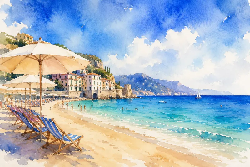 Platja de Bogatellin hiekkaranta ja merimaisema