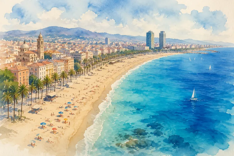 Barcelonan ranta ja kaupunkimaisema