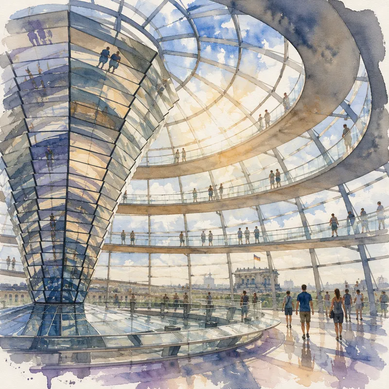 Reichstagin moderni lasikupoli sisäpuolelta