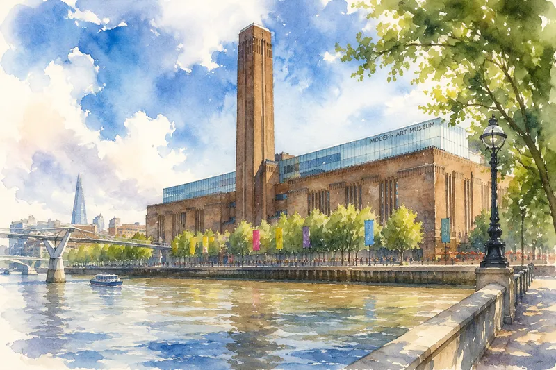 Tate Modernin rakennus Thames-joen rannalla